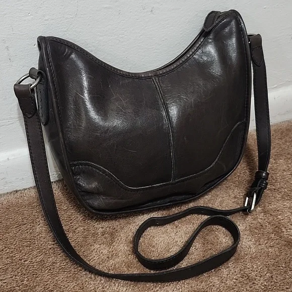 Frye Lucy Taupe Brown Gray Leather Shoulder Crossbody Purse Handbag Bag - Picture 2 of 13